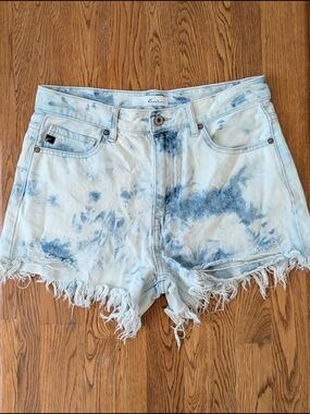 Kancan Light Blue Denim Acid Wash Jean Shorts Raw Fringe Hem